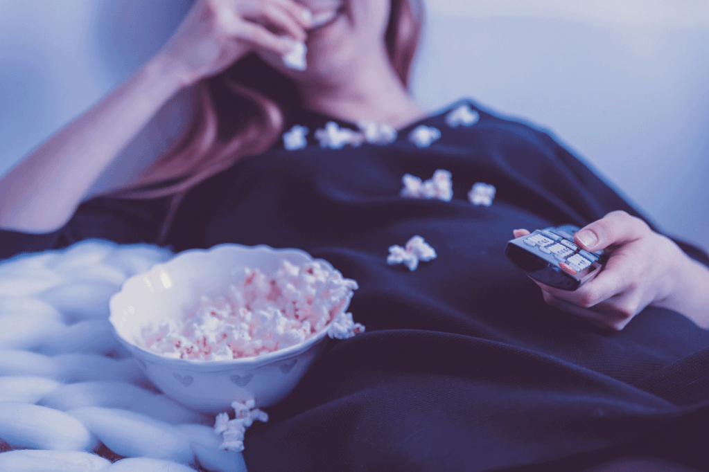 woman enjoy home cinema