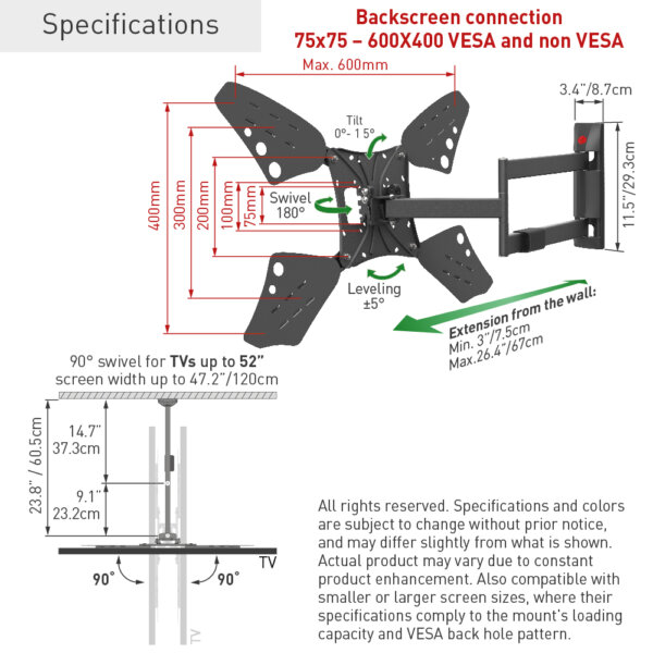 Barkan 13" - 83" 4 Movement Long Full Motion TV Wall Mount - Extension, Swivel & Tilt