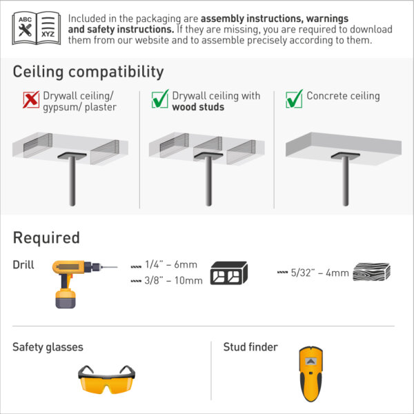 Barkan 29" - 65" 3 Movement TV Ceiling Mount, Full Motion - Telescopic, Swivel & Tilt