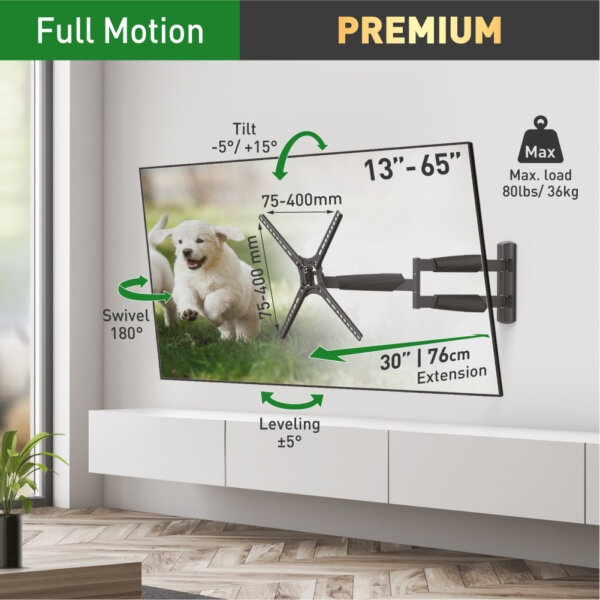 Barkan 13" - 65" 4 Movement Full Motion TV Wall Mount - Extension, Swivel & Tilt