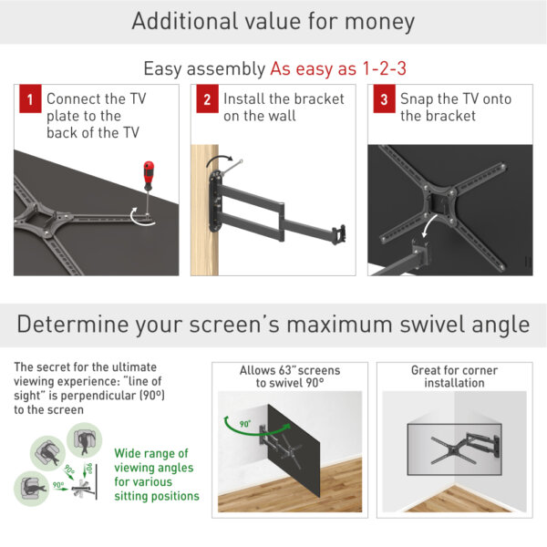 Barkan 13" - 65" 4 Movement Full Motion TV Wall Mount - Extension, Swivel & Tilt