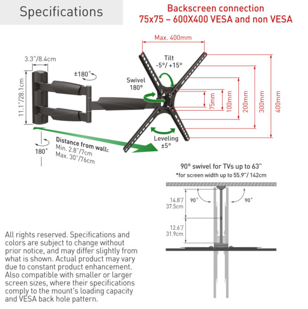 Barkan 13" - 65" 4 Movement Full Motion TV Wall Mount - Extension, Swivel & Tilt