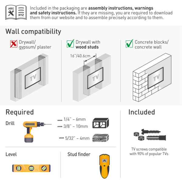 Barkan 13" - 83" 4 Movement Extra Long, Dual Arm TV Wall Mount, Full Motion - Extension, Swivel & Tilt