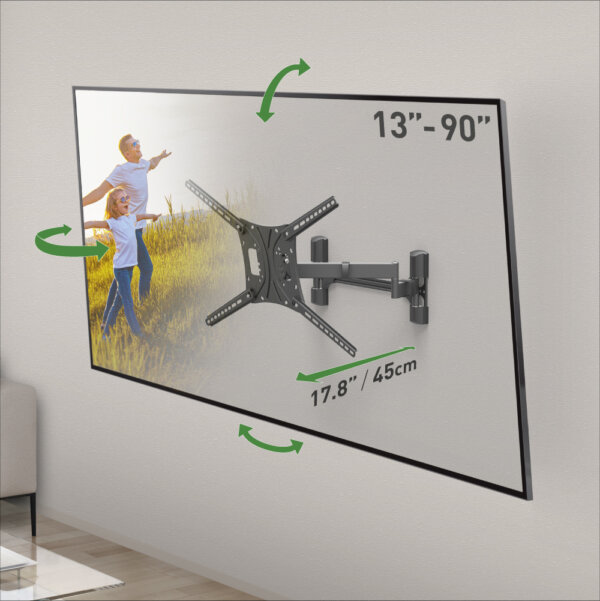 Barkan 13" - 90" 4 Movement Full Motion, Dual Arm TV Wall Mount - Extension, Swivel & Tilt