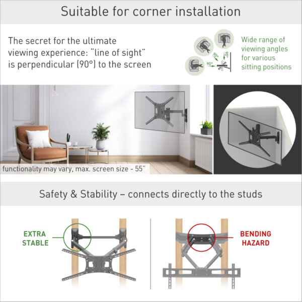 Barkan 13" - 83" 4 Movement Extra Long, Dual Arm TV Wall Mount, Full Motion - Extension, Swivel & Tilt