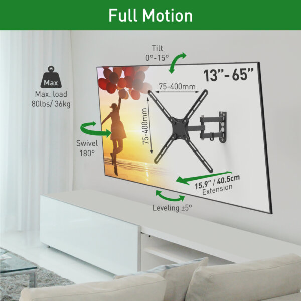 Barkan 13" - 65" 4 Movement Full Motion TV Wall Mount - Extension, Swivel & Tilt