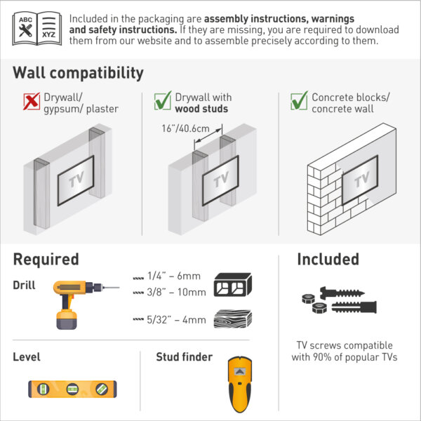 Barkan 32" - 90" Tilt TV Wall Mount