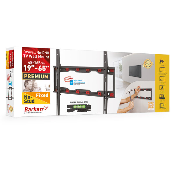 Barkan 19" - 65" Fixed Drywall, No-Drill TV Wall Mount