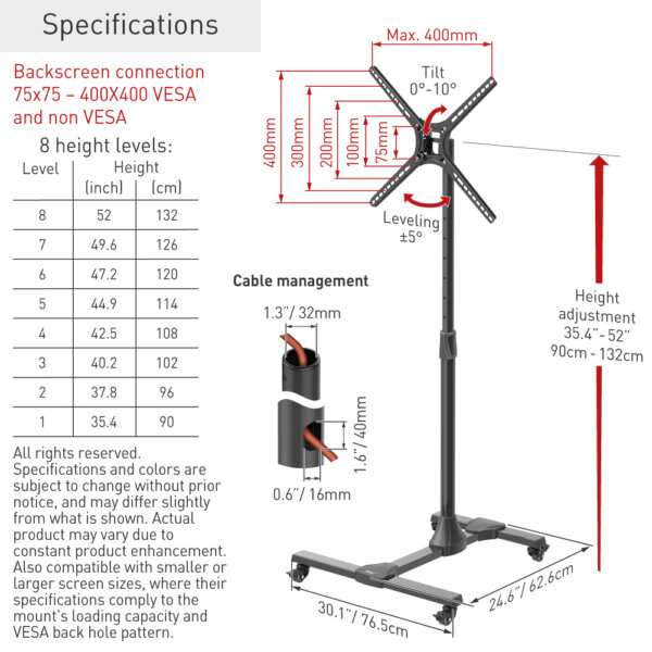 Barkan 13"-65" Tilt TV Cart