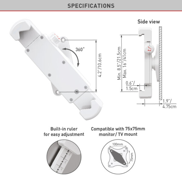 Barkan 7" - 14" 360° Rotation Tablet Wall Mount