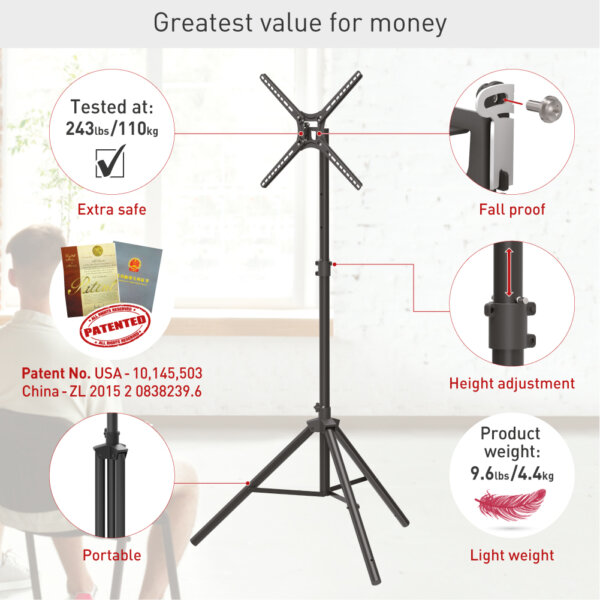 Barkan 13" - 65" Extended Tripod TV Stand Tilt & Vertical Adjustment