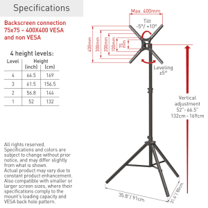 Barkan 13" - 65" Extended Tripod TV Stand Tilt & Vertical Adjustment