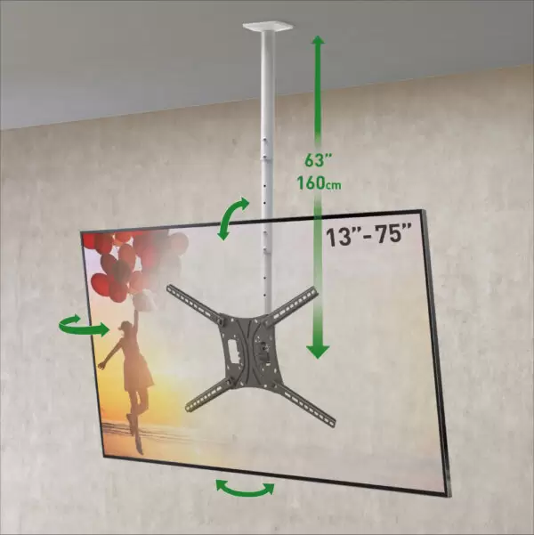 Barkan 13" - 75" Long TV Ceiling Mount, Full Motion - Height Adjustment, Swivel & Tilt