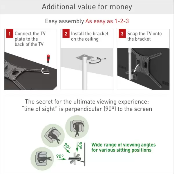 Barkan 13" - 75" Long TV Ceiling Mount, Full Motion - Height Adjustment, Swivel & Tilt