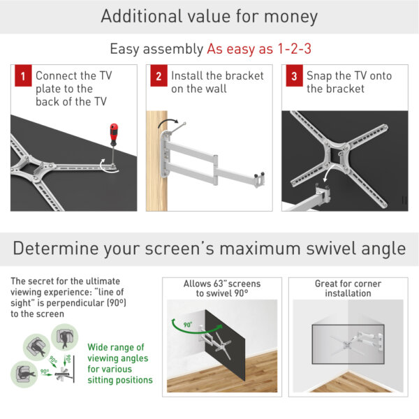 Barkan 13" - 65" Extra Long TV Wall Mount, Full Motion - Extension, Swivel & Tilt