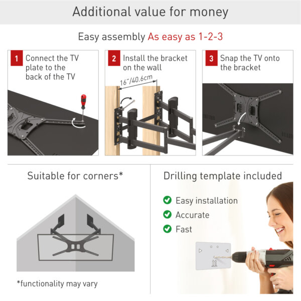 Barkan 13" - 90" Extra Long and Stable TV Wall Mount, Full Motion - Extension, Swivel & Tilt