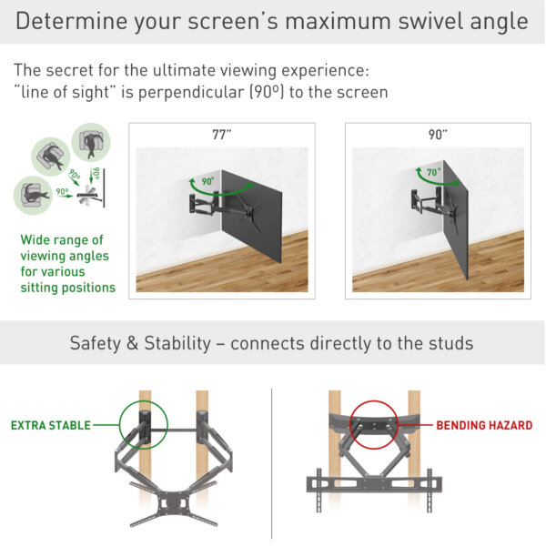 Barkan 13" - 90" Extra Long and Stable TV Wall Mount, Full Motion - Extension, Swivel & Tilt