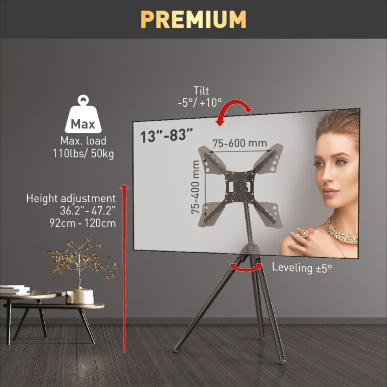 Barkan 13" 83" Elegant Tripod Floor Stand TV Mount Tilt & Height