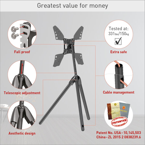 Barkan 13" - 83" Elegant Tripod Floor Stand TV Mount Tilt & Height Adjustment