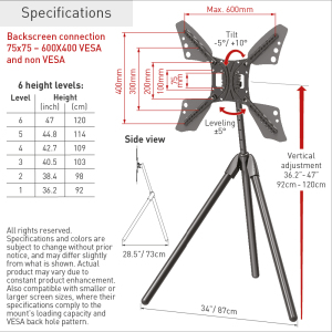 Barkan 13" - 83" Elegant Tripod Floor Stand TV Mount Tilt & Height Adjustment