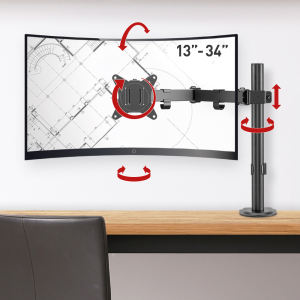 Barkan 13" - 32" Flat / Curved Monitor Desk Mount, Full Motion - Vertical Adjustment, Extension, Swivel & Tilt