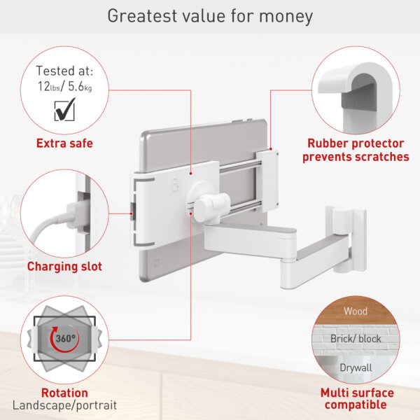 Barkan 7" - 12" Tablet Mount for Wall & Cabinet Full Motion - Extension, Swivel & Tilt