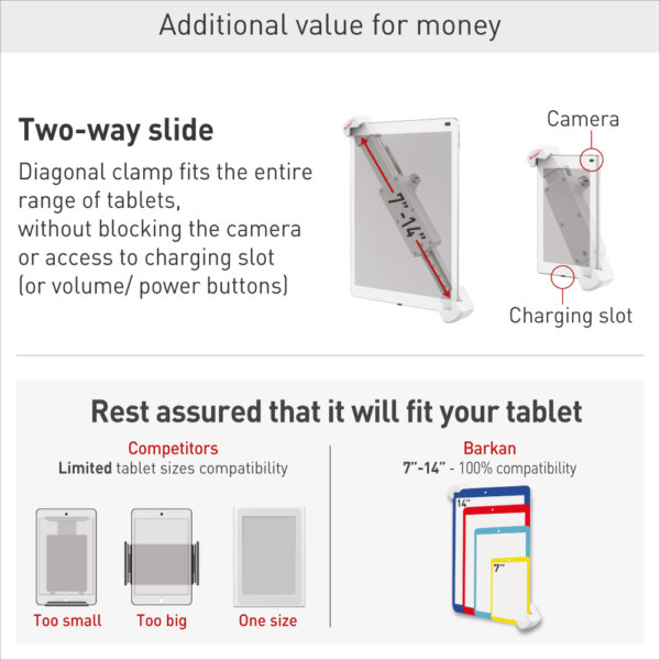 Barkan 7" - 14" Anti-Theft 360° Rotation Tablet Wall Mount