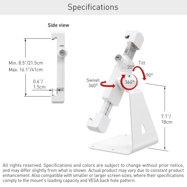 Barkan 7" - 14" Anti-Theft Tablet Desk Stand 360° Rotation, Swivel & Tilt