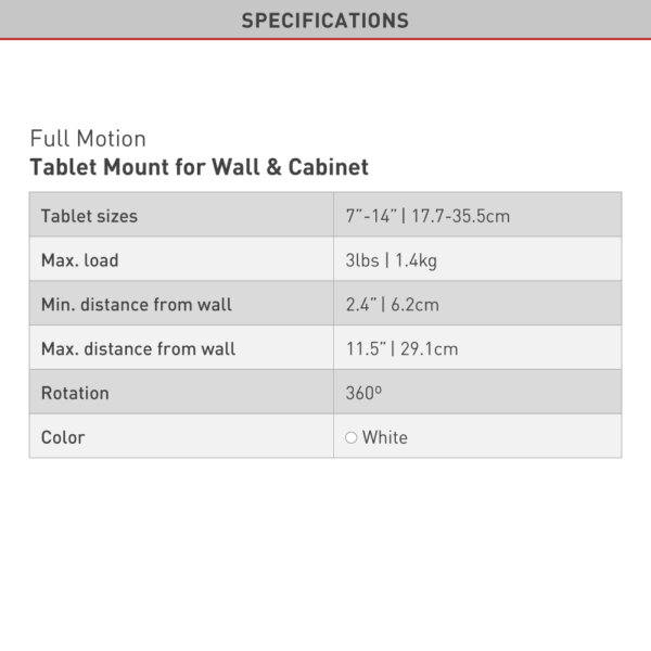 "Barkan 7"" - 14"" Tablet Mount for Wall & Cabinet Full Motion - Extension, Swivel & Tilt"