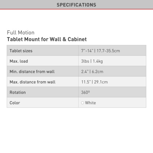 "Barkan 7"" - 14"" Tablet Mount for Wall & Cabinet Full Motion - Extension, Swivel & Tilt"